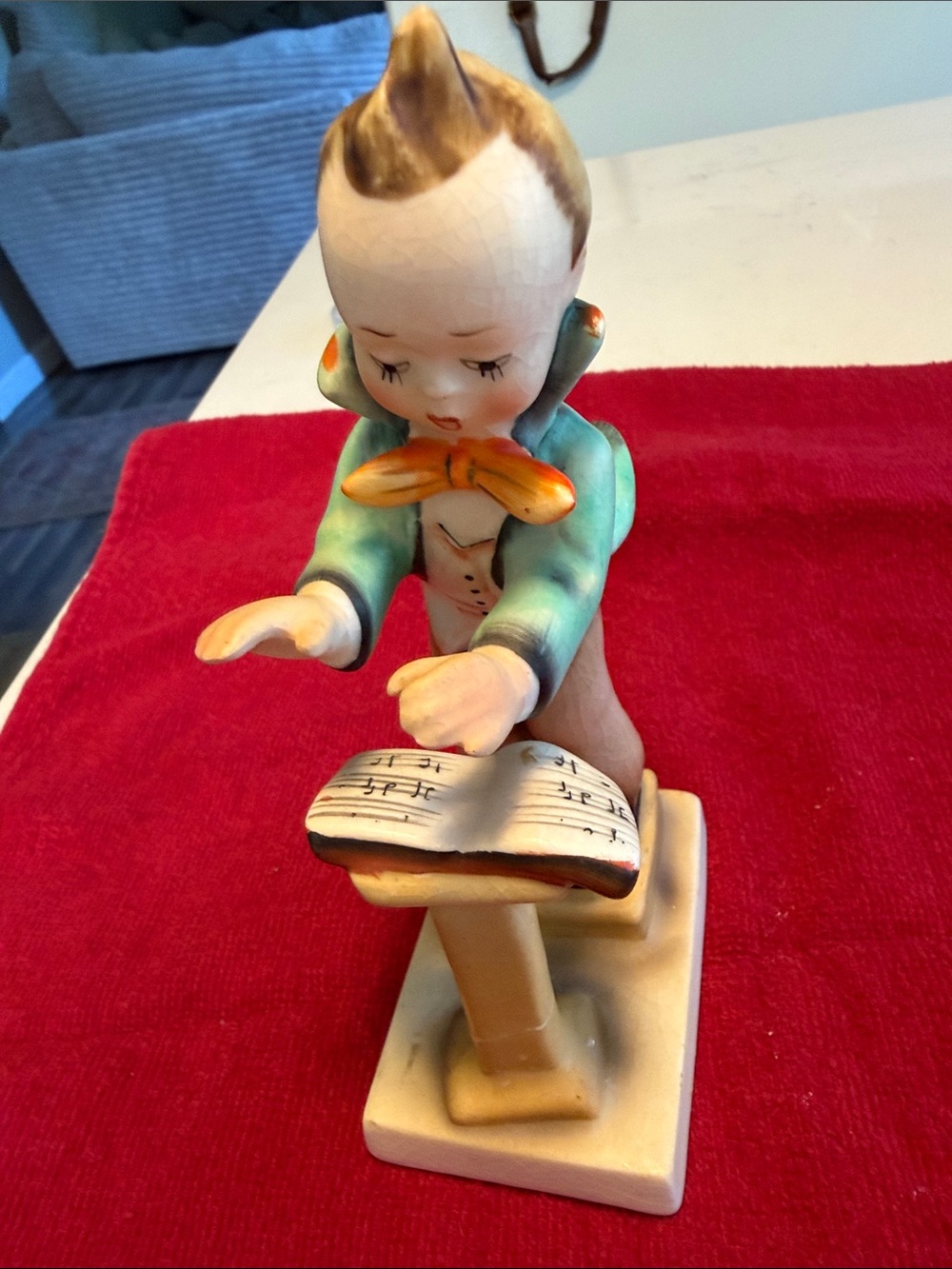 Hummel Porcelain Choirboy Figurine in Turquoise and Cream with Orange Bow